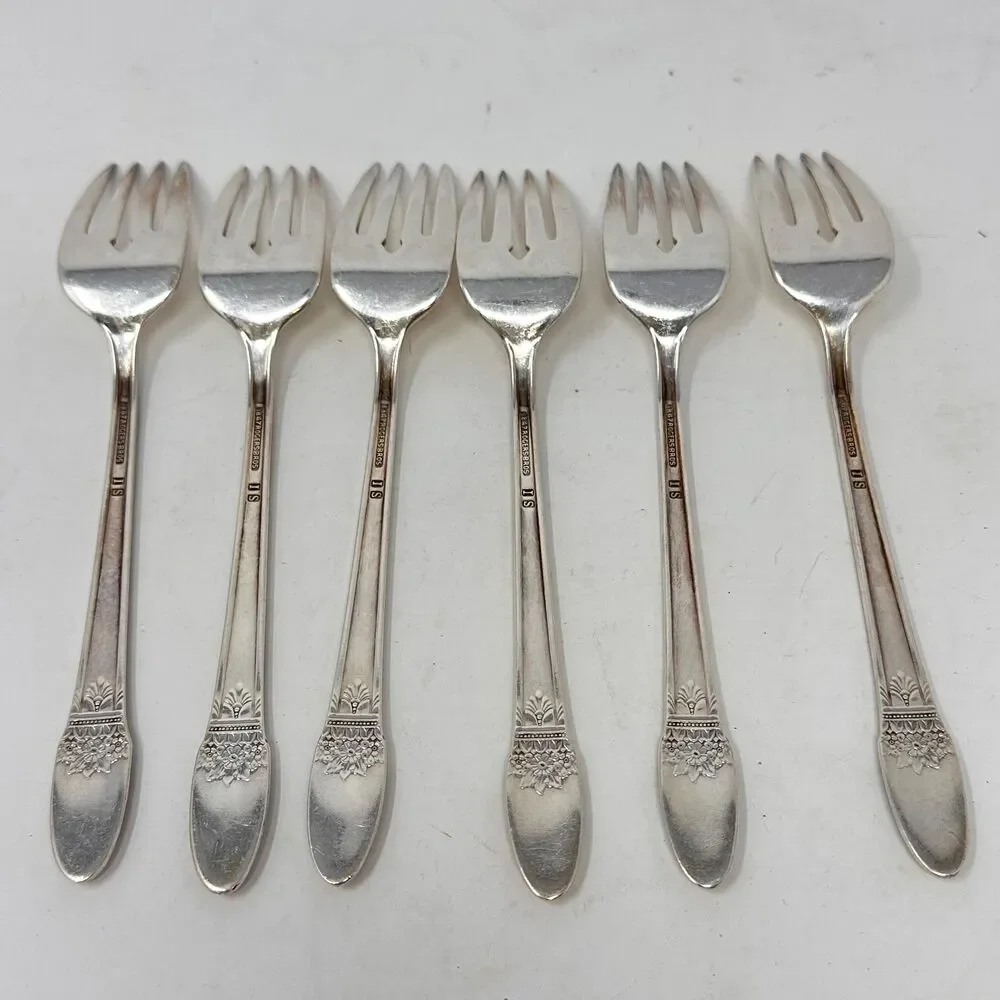 1847 Rogers Bros First Love Silverplate Salad Forks Set of 6 Vintage 1937